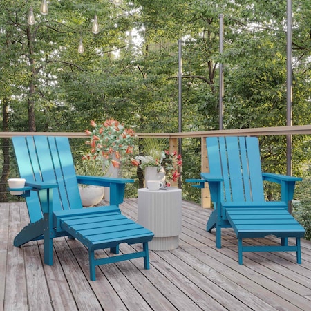 Flash Furniture Blue Adirondack Chairs with Ottoman-Cupholder, 2PK 2-LE-HMP-1045-110-BL-GG